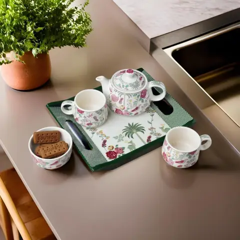 Sukoon ceramic tea set with matching serving tray
