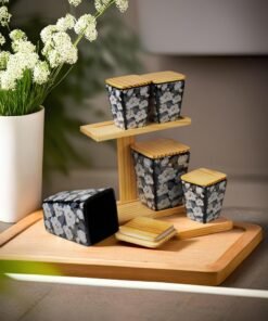 Leaf Design Ceramic Container Jar Set With Stand - JS1001