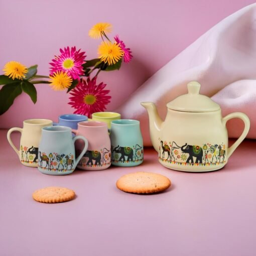 Somny Ceramic Tea Set of 6 With Kettle - Image 2