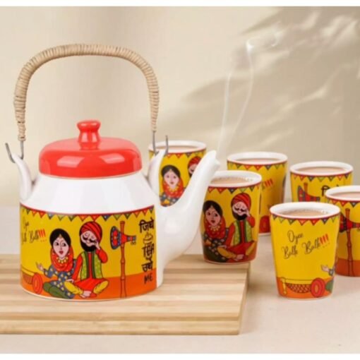 Somny Jitthe Tea Utthe Me Punjabi Ceramic Tea Set-TMS102