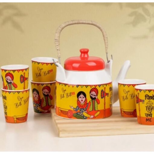 Somny Jitthe Tea Utthe Me Punjabi Ceramic Tea Set - Image 2